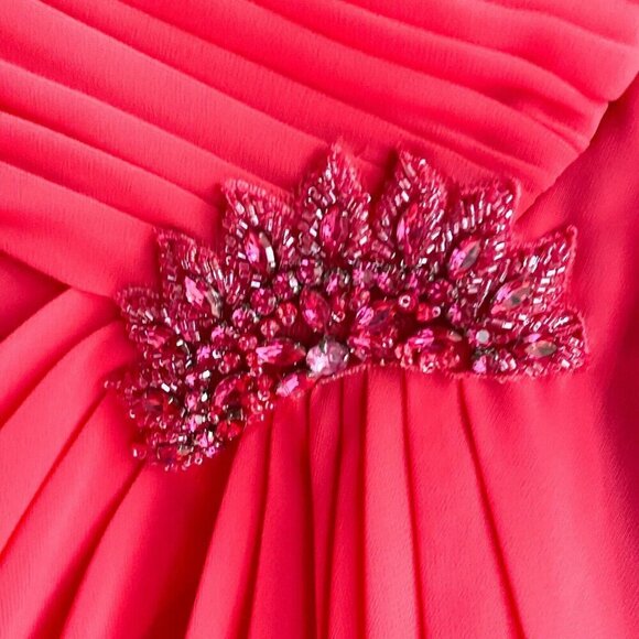 TWO by Rosa Clara Pink Chiffon Ruched Rhinestone Detail Gown with  Sheer Cape 12 - Picture 3 of 10
